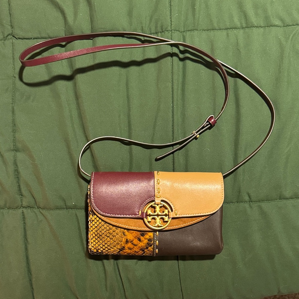 Tory Burch Burgundy, Mustard, and Brown Crossbody Bag